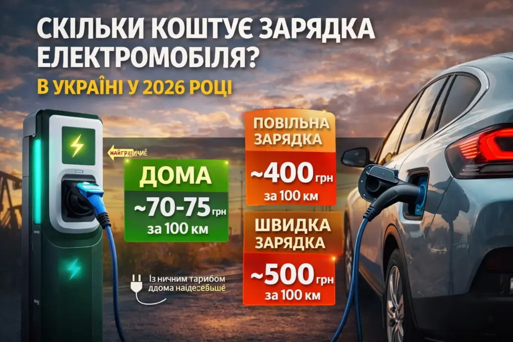 скільки коштує зарядка електромобіля україна 2026 ціна за 100 км