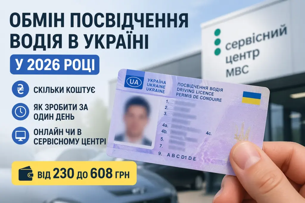 обмін посвідчення водія україна 2026 ціна та як зробити за один день