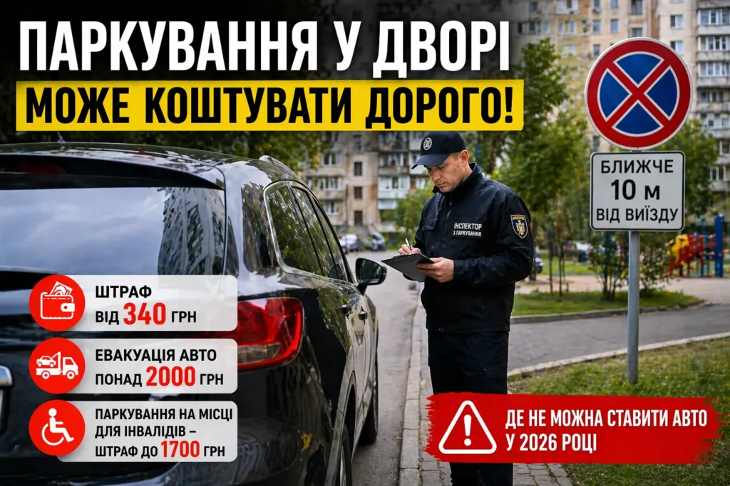 штраф за паркування у дворі 2026 Україна інспектор перевіряє авто