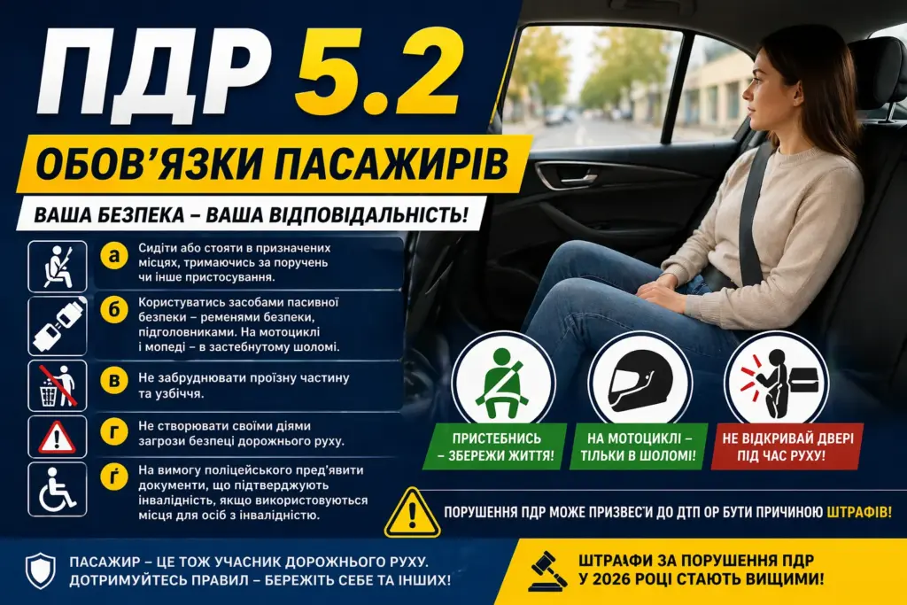 ПДР 5.2 обов'язки пасажирів правила безпеки в авто