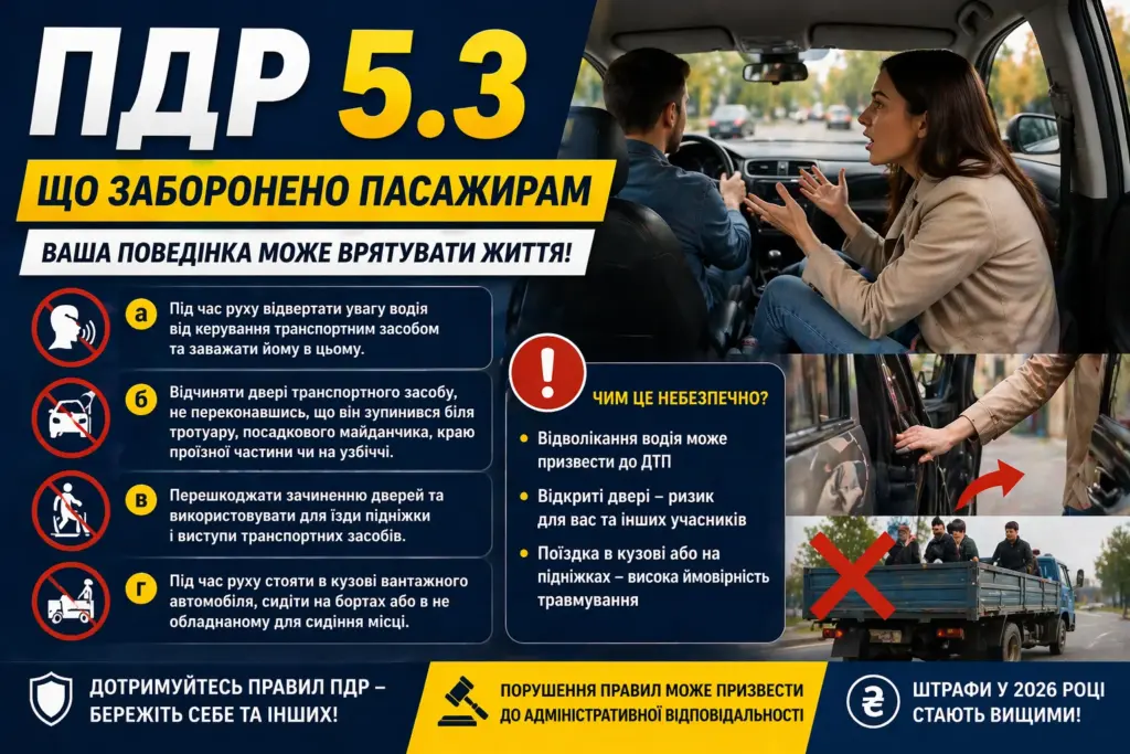 ПДР 5.3 що заборонено пасажирам правила безпеки