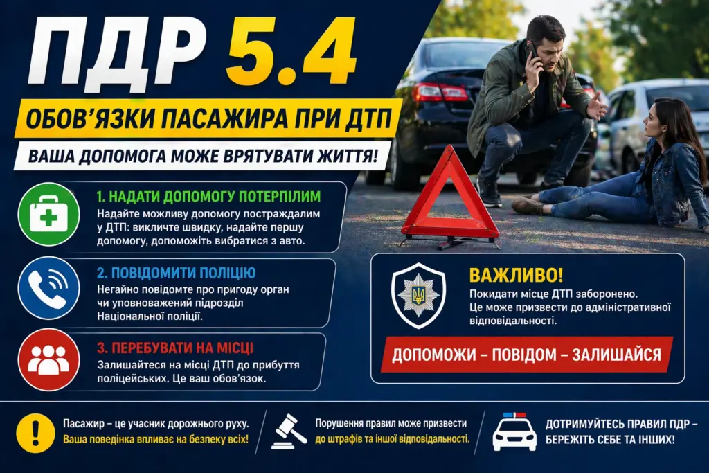 ПДР 5.4 обов'язки пасажира при ДТП