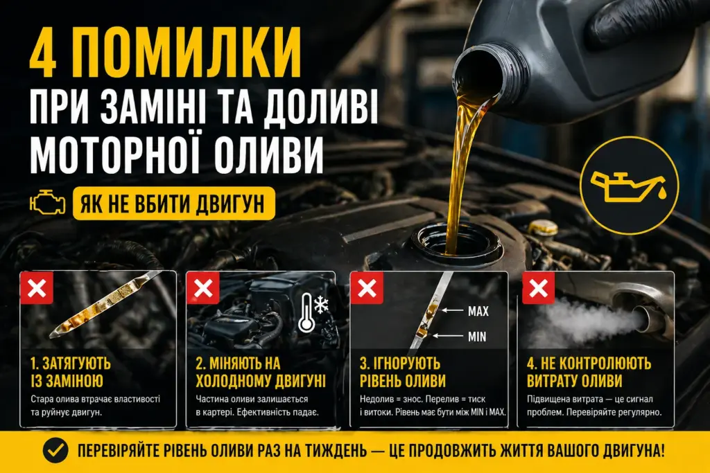 заміна моторної оливи помилки водії рівень оливи двигун