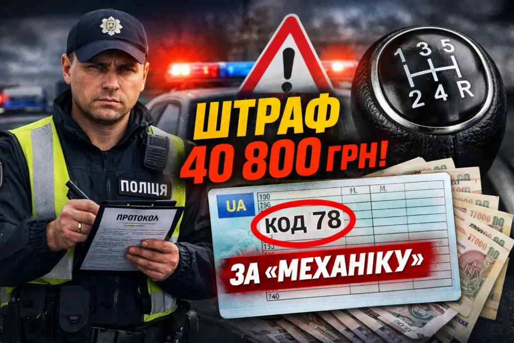 штраф 40800 грн за механіку код 78 посвідчення водія