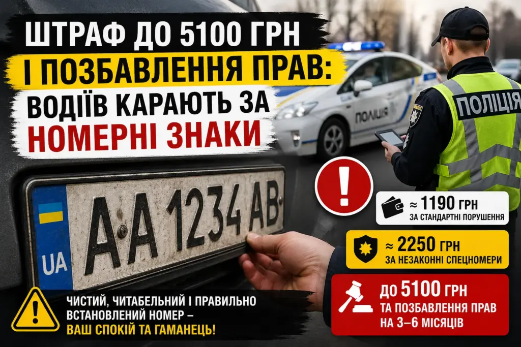 штраф за номерні знаки україна 2026 поліція перевірка авто номер