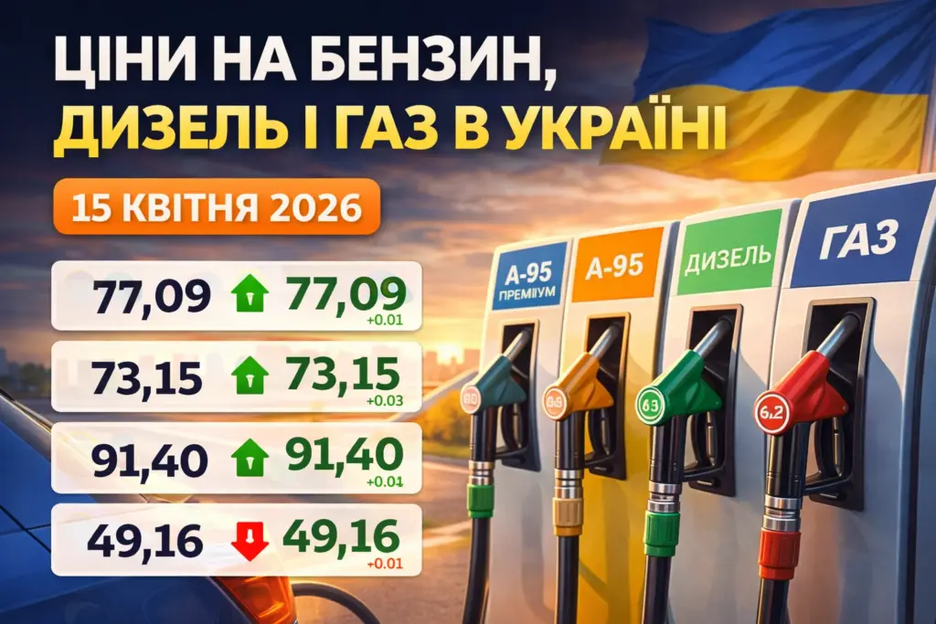 ціни на бензин дизель газ україна 15 квітня 2026 азс
