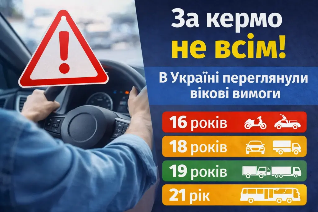 Вікові обмеження для водіїв в Україні 2026 з якого віку можна керувати транспортом