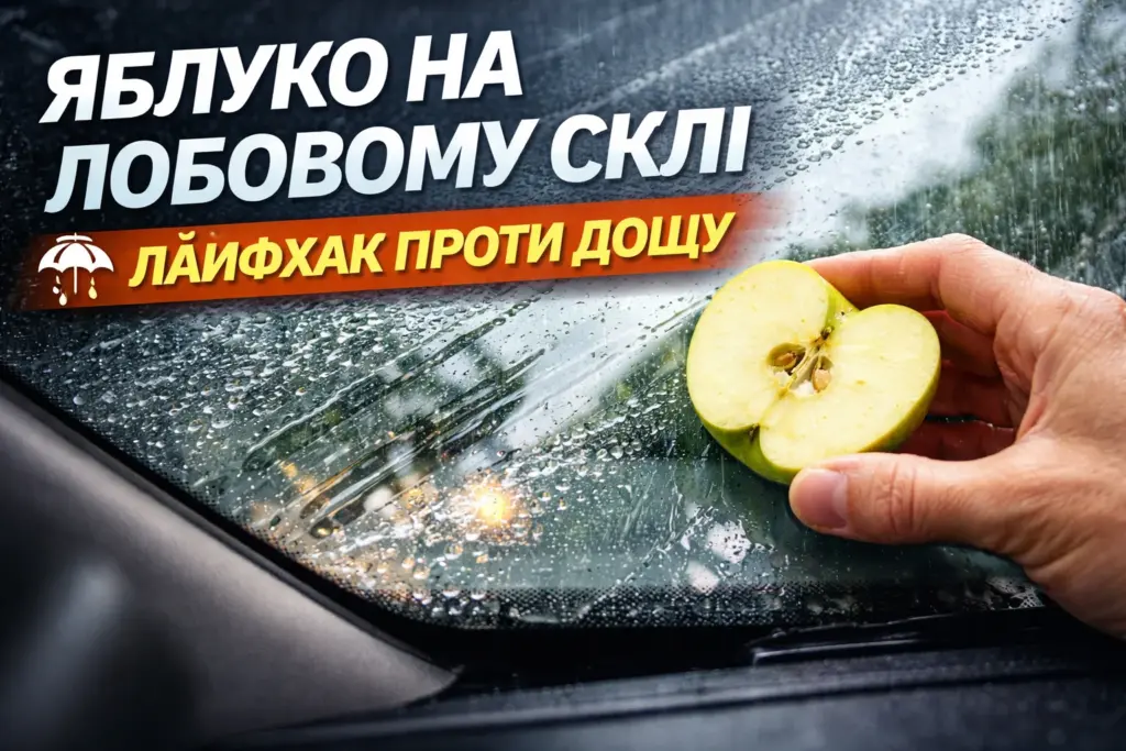 яблуко на лобовому склі лайфхак проти дощу покращення видимості