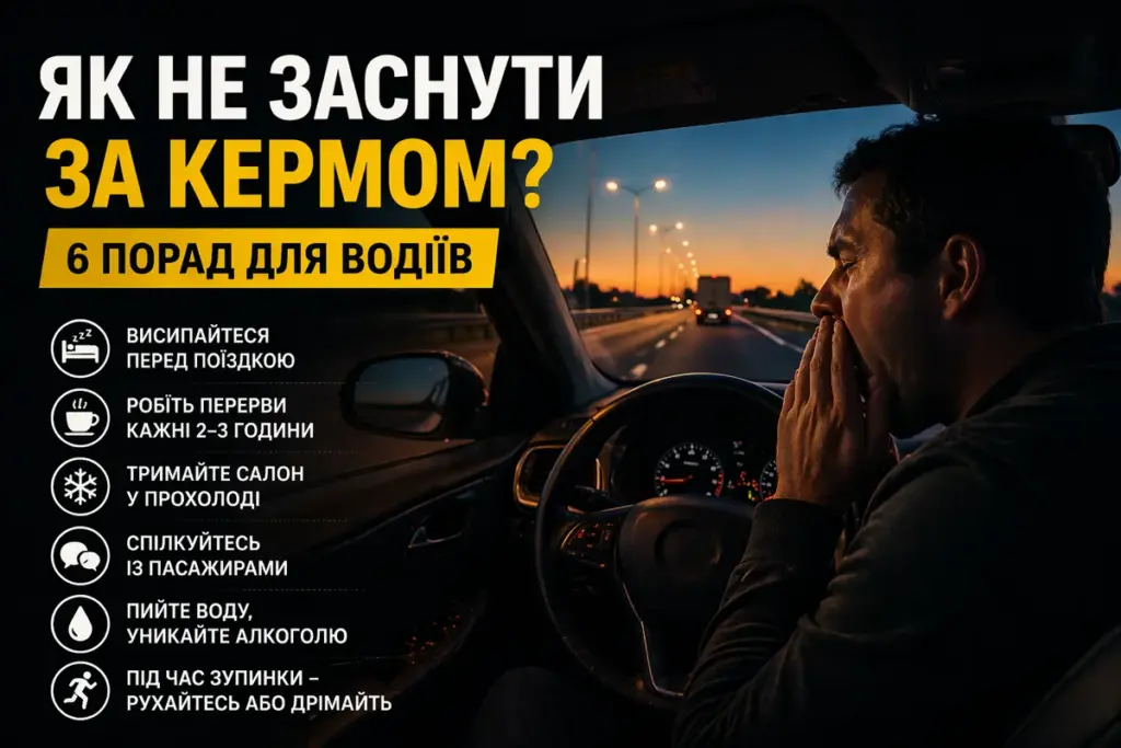 Водій позіхає за кермом — ознаки сонливості та поради як не заснути під час поїздки