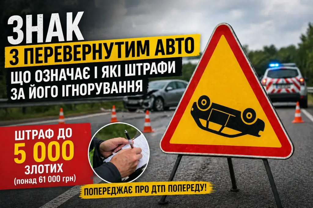дорожній знак перевернуте авто попередження дтп штрафи водії європа