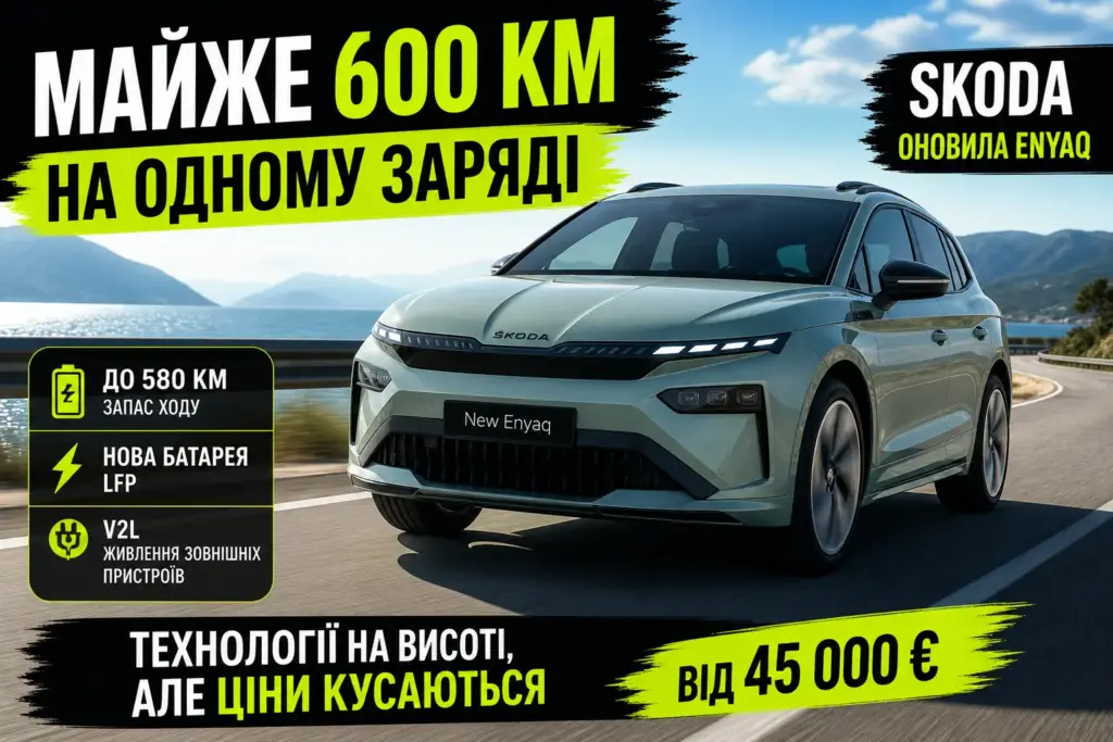 skoda enyaq 2027 електромобіль запас ходу 580 км нова батарея lfp ціна