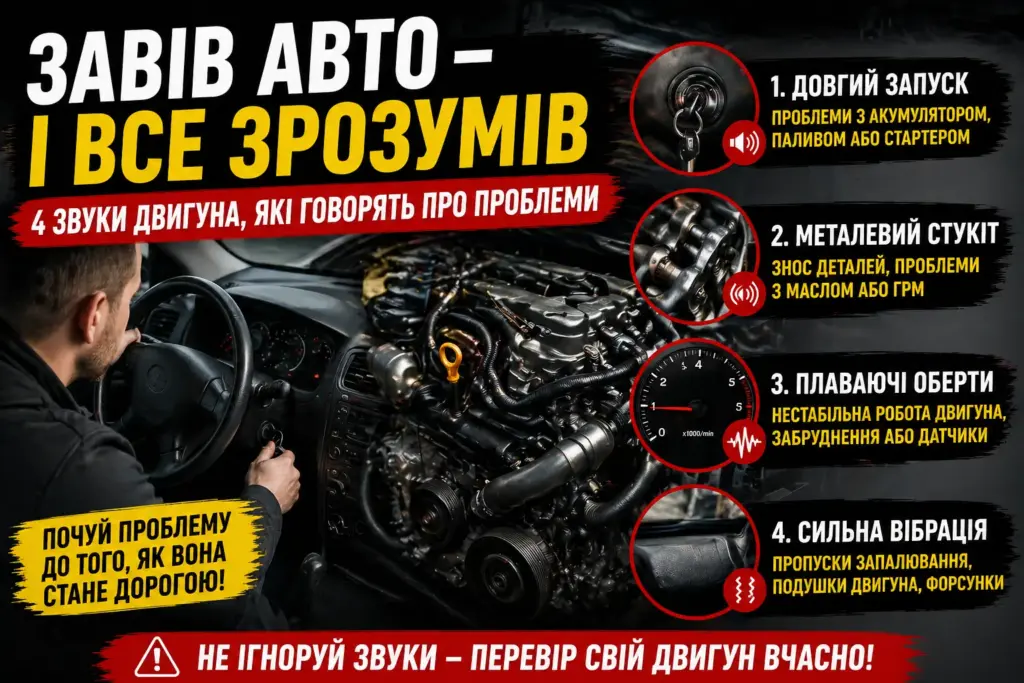 звуки двигуна при запуску 4 ознаки несправностей авто довгий запуск стукіт вібрація