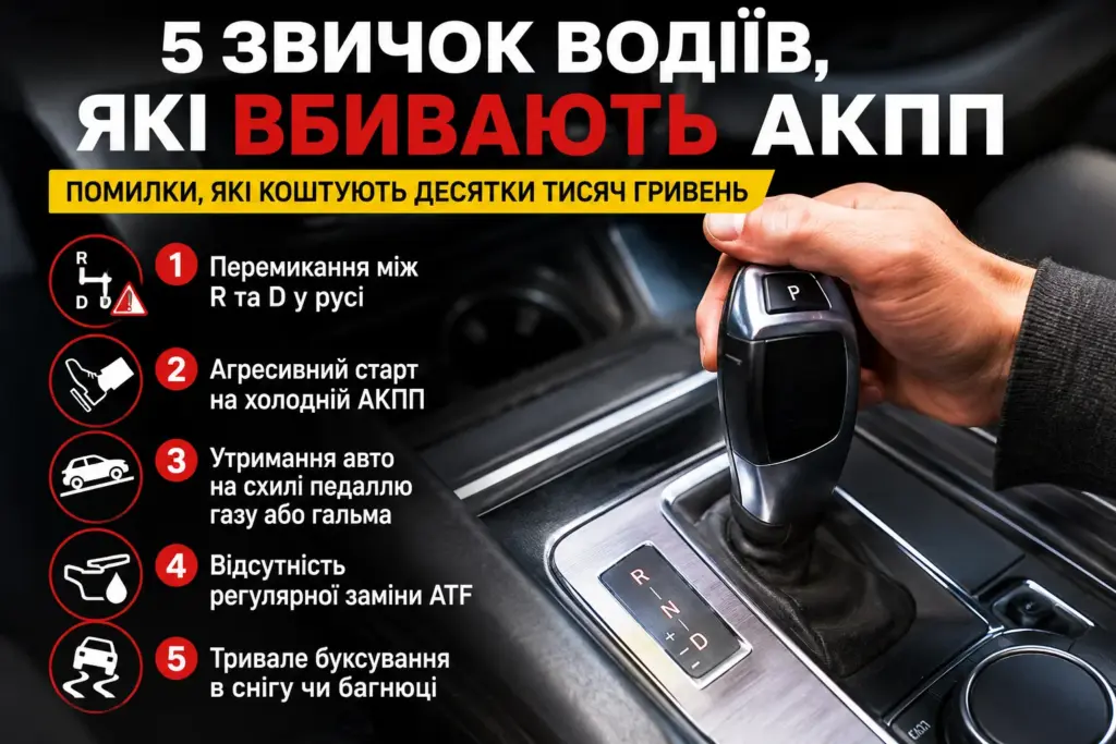 Селектор автоматичної коробки передач та список помилок водіїв, які шкодять АКПП
