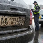 брудний номерний знак авто після дощу та поліція України