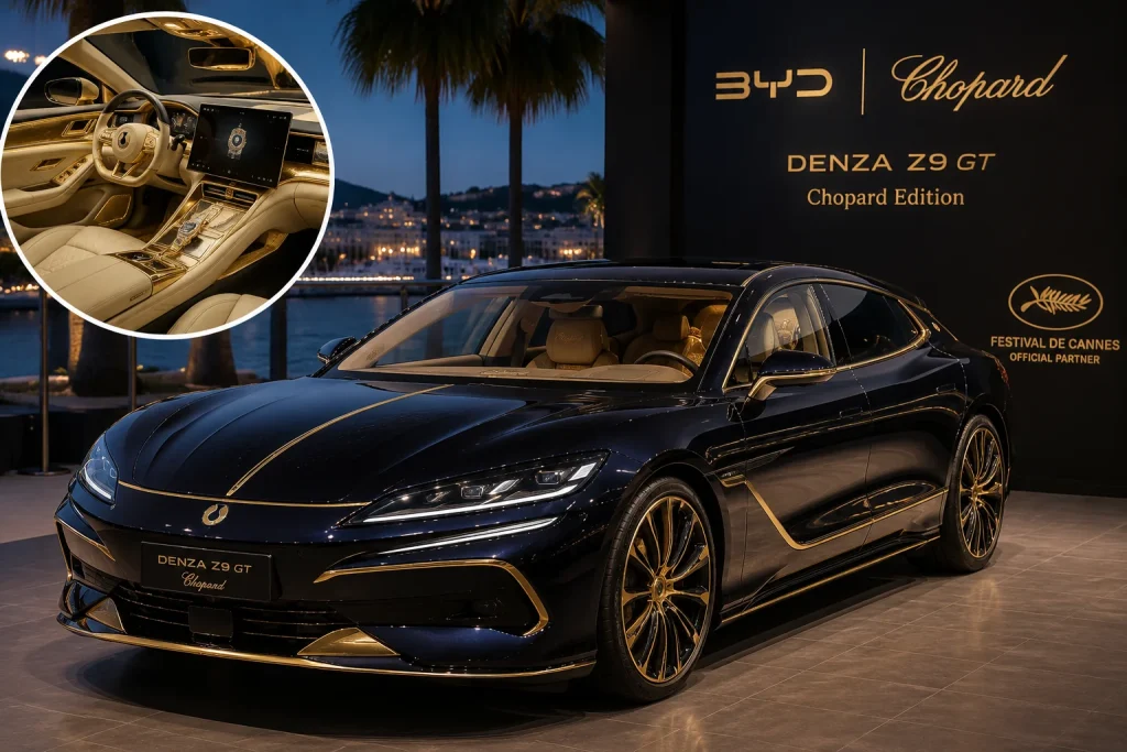 Розкішний електромобіль BYD Denza Z9 GT із золотими елементами та преміальним салоном