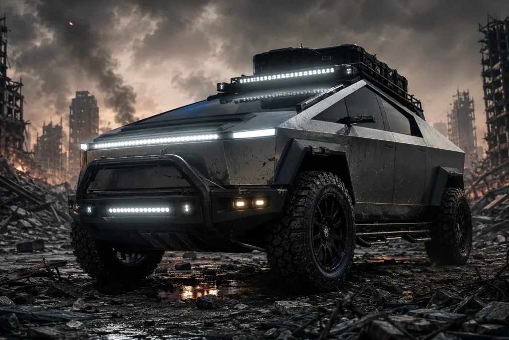 Tesla Cybertruck з броньованим експедиційним тюнінгом у постапокаліптичному стилі