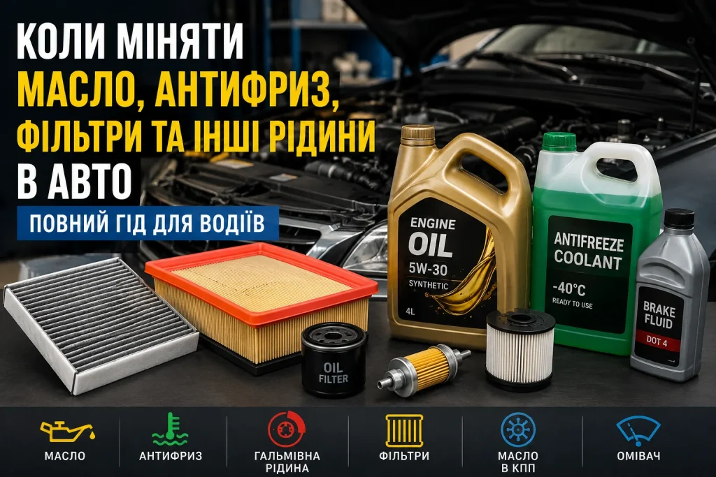 Заміна масла, антифризу та фільтрів в автомобілі — технічні рідини і витратники для обслуговування авто