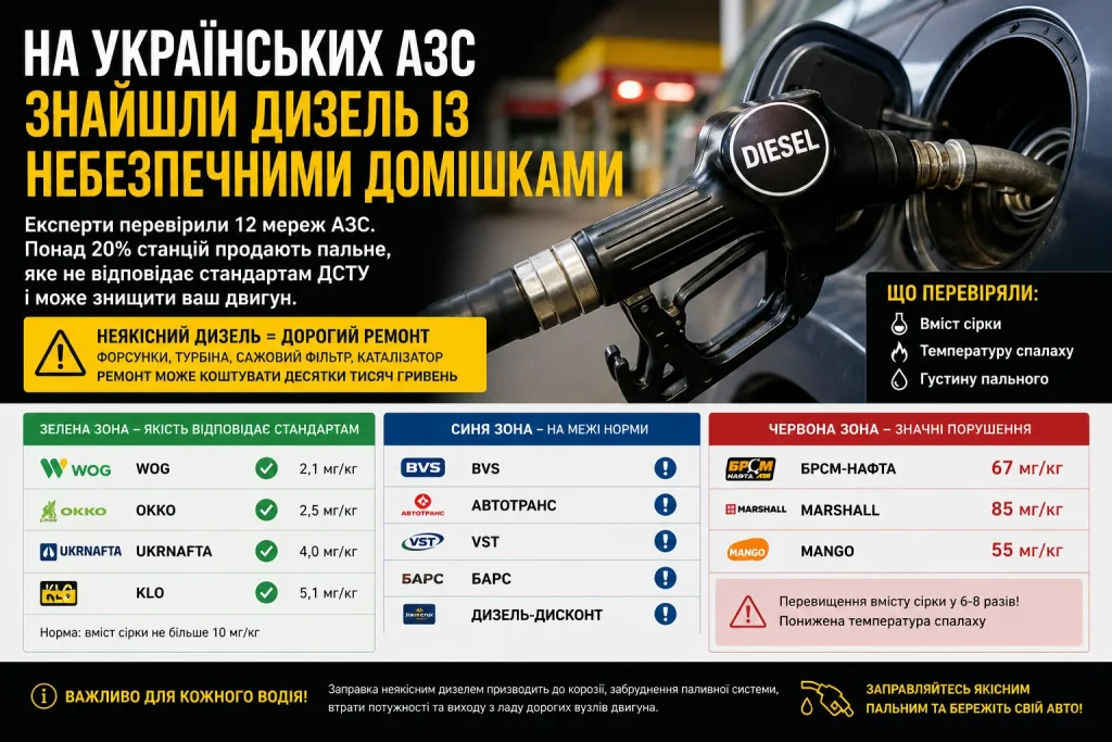 На українських АЗС знайшли дизель із небезпечними домішками