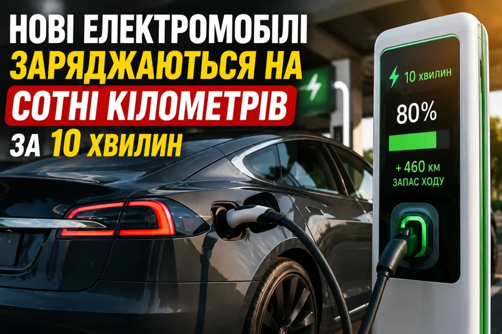 Електромобіль нового покоління заряджається на швидкісній станції за 10 хвилин