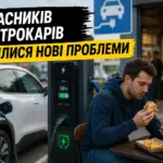 Власник електромобіля чекає біля зарядної станції