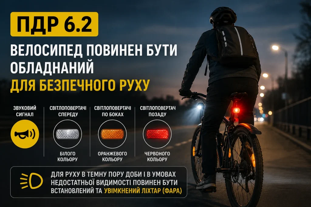ПДР 6.2 для велосипедистів вимоги до світлоповертачів та фари велосипеда