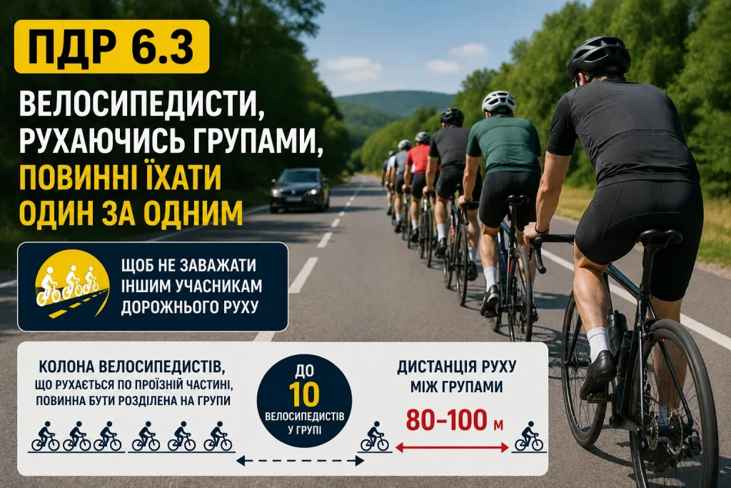 ПДР 6.3 правила руху велосипедистів у групі та колоні