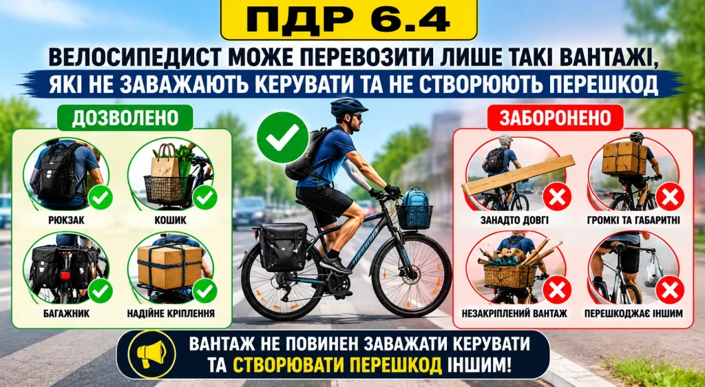 ПДР 6.4 правила перевезення вантажів на велосипеді в Україні