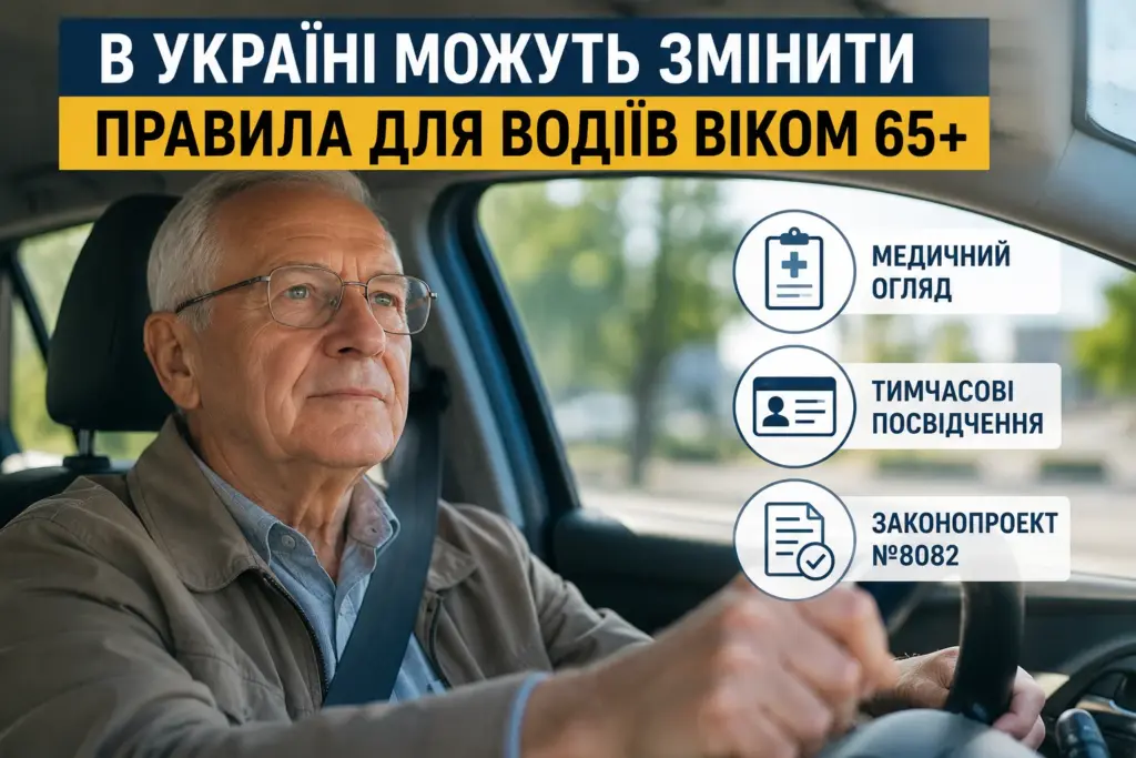Літній водій за кермом автомобіля в Україні