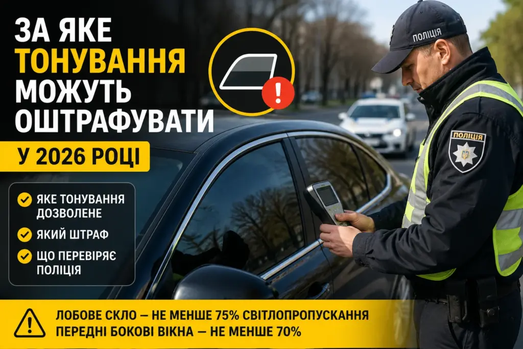 Поліцейський перевіряє тонування автомобільного скла спеціальним приладом