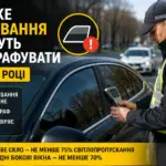 Поліцейський перевіряє тонування автомобільного скла спеціальним приладом