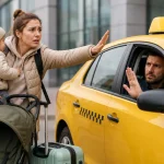 Мама з дитиною та коляскою намагається викликати таксі, але водій відмовляє у поїздці