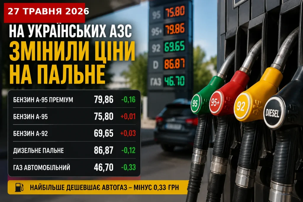 Ціни на бензин, дизель та газ на українських АЗС 27 травня 2026 року
