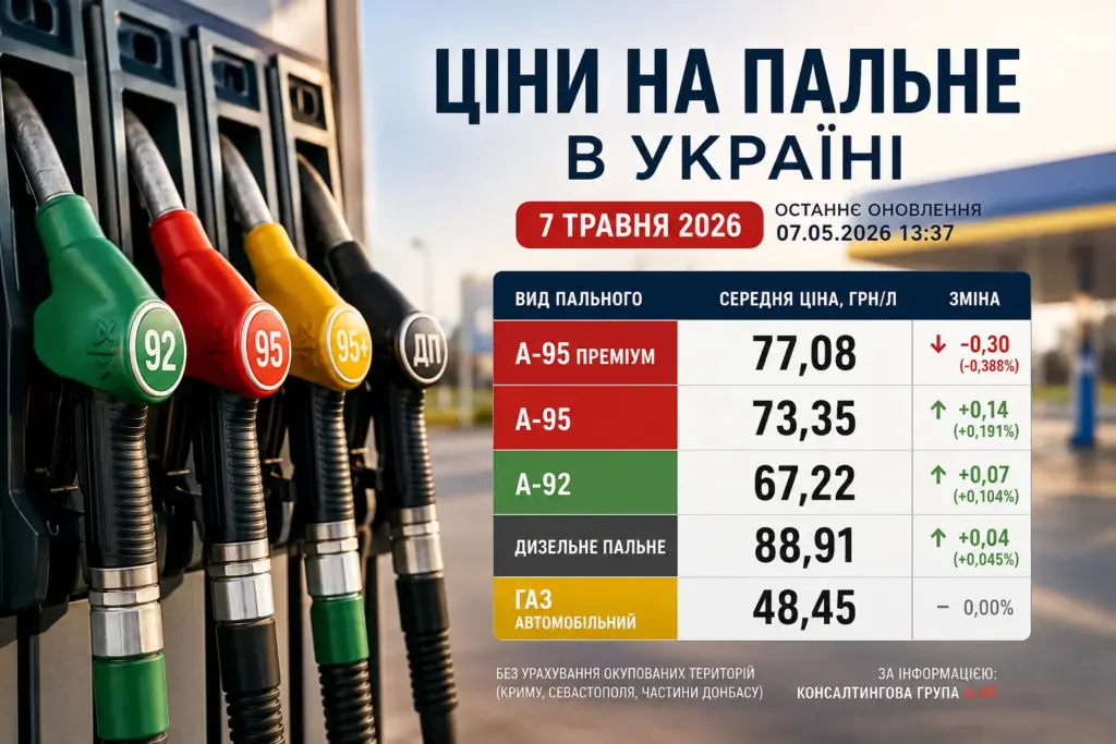 Ціни на пальне в Україні 7 травня 2026 року — бензин, дизель та автогаз на АЗС
