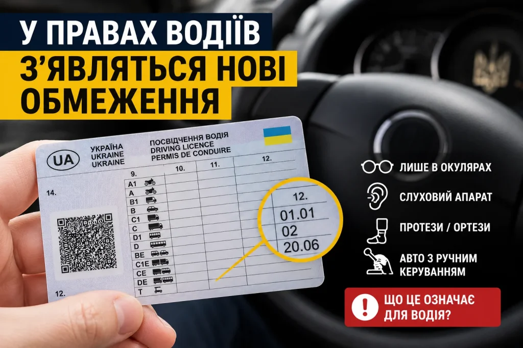 У посвідченні водія показані нові коди обмежень для українських водіїв