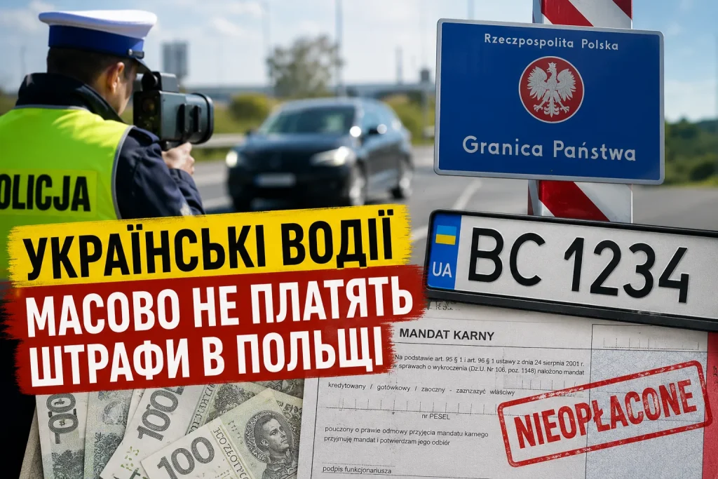 Польський поліцейський фіксує швидкість автомобіля на українських номерах біля кордону