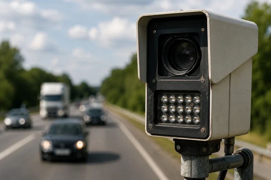 Камера автоматичної фіксації швидкості на трасі контролює рух автомобілів в Україні