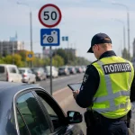 Поліцейський контролює дорожній рух поруч із камерою автофіксації порушень