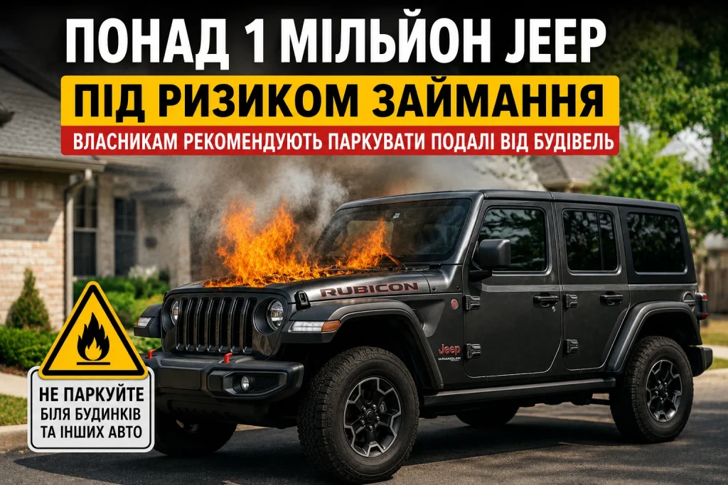 Позашляховик Jeep Wrangler загорівся біля житлового будинку через ризик займання електропроводки
