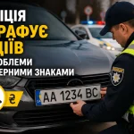 Поліцейський перевіряє номерний знак автомобіля під час зупинки на дорозі в Україні