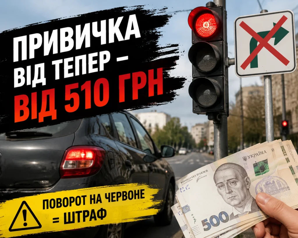 Привичка водіїв проїжджати на червоне світло на перехресті та штраф від 510 грн в Україні