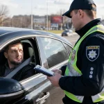 Поліцейський перевіряє водія на дорозі через непристебнутий ремінь безпеки