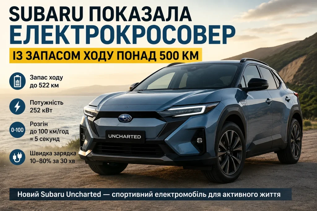 Subaru показала електрокросовер із запасом ходу понад 500 км