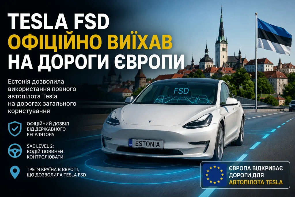 Tesla FSD офіційно виїхав на дороги Європи — Естонія дозволила використання автопілота на дорогах загального користування