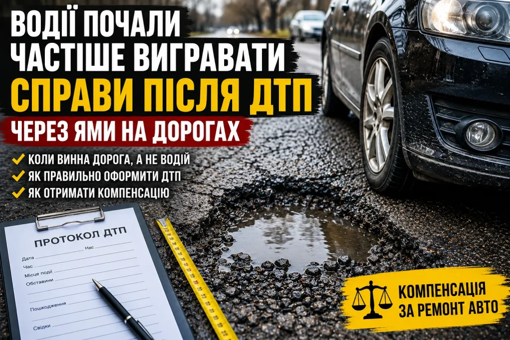 Водії почали частіше вигравати справи після ДТП через ями на дорогах