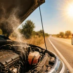 Перегрітий двигун автомобіля на узбіччі дороги під час літньої спеки