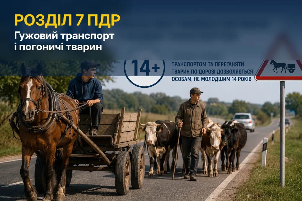 Розділ 7 ПДР України — гужовий транспорт і погоничі тварин