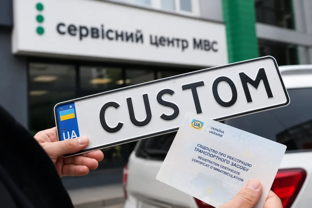 Індивідуальний номерний знак і техпаспорт біля сервісного центру МВС