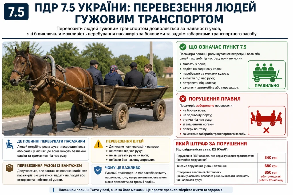 ПДР 7.5 — безпечне перевезення пасажирів гужовим транспортом