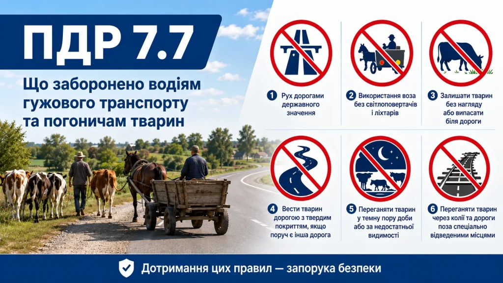 ПДР 7.7 — заборони для водіїв гужового транспорту та погоничів тварин