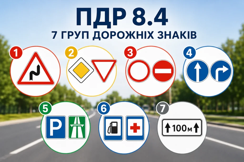 ПДР 8.4 України — сім груп дорожніх знаків
